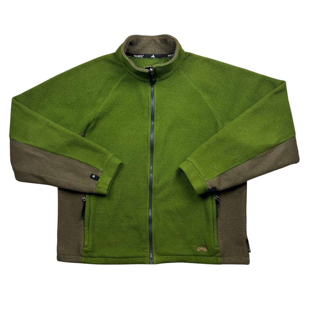 EMS Polartec Fleece Jacket Mens Green Brown Full Zip Outdoor Hiking Coat Top